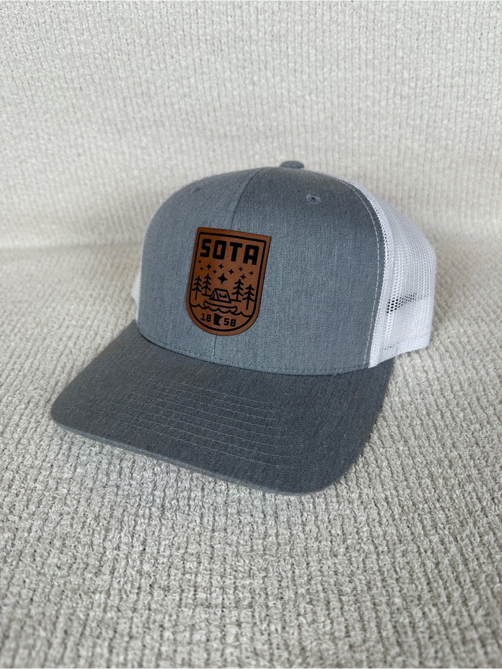 Sota Leather Patch Trucker Hat Grey and White Mesh Minnesota